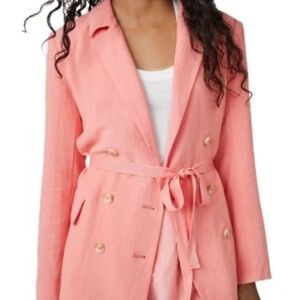 Free People Coral Pink Double Breasted Belted Blazer Jacket Womens Large L